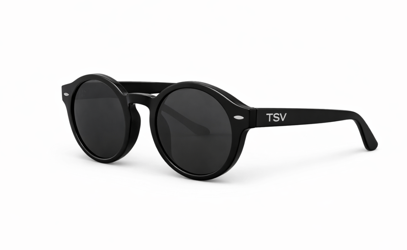 Glossy Black Oval Frame with Black Lenses