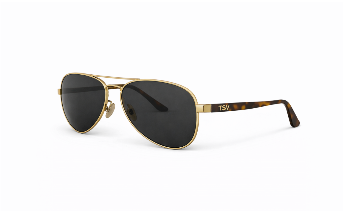 Tortoiseshell and Gold Aviator frame with Black Lenses