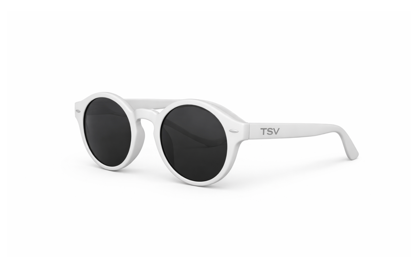 Sleek White Oval Frame with Black Lenses