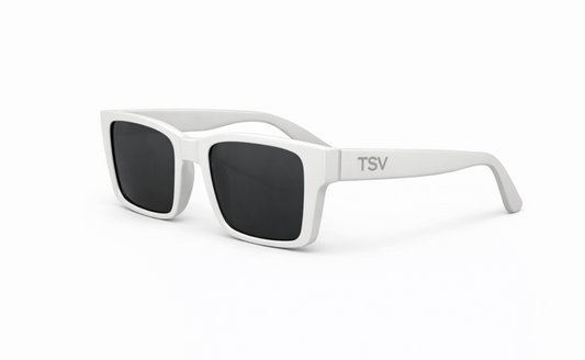 Glossy White Rectangular Frame with Black Lenses