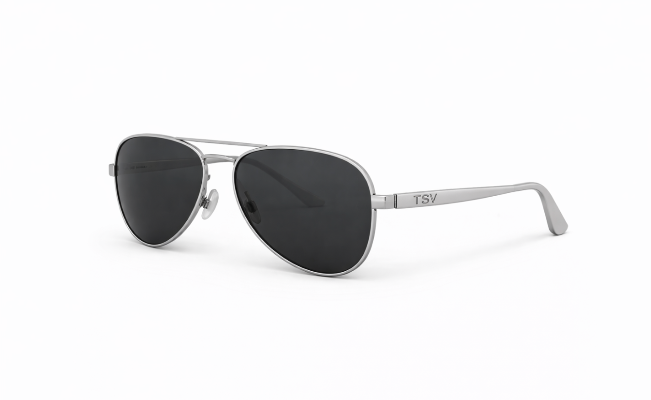 Sleek Aviator Silver Frame with Black Lenses