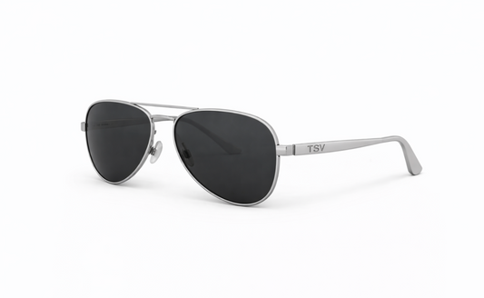 Sleek Aviator Silver Frame with Black Lenses