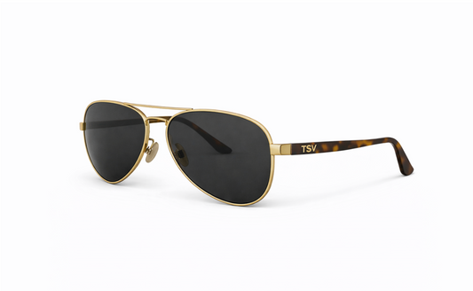 Tortoiseshell and Gold Aviator frame with Black Lenses